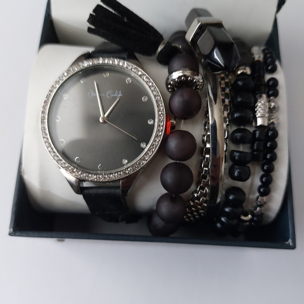 Jessica CarlyleWomen's Braided Black Strap Watch 38mm Gift Set